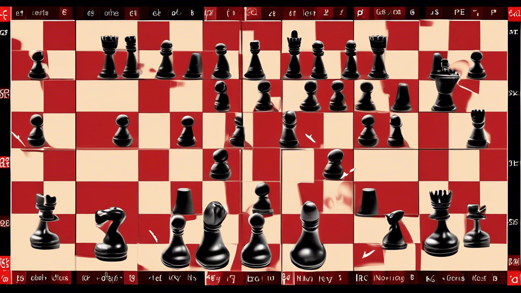 An educational split-image illustrating the comparison between a chess board and a checker board, highlighting unique elements of each. On one side, intricately carved chess pieces on an 8x8 board; on