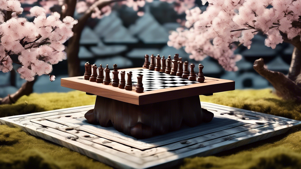 An artistic digital illustration showing a split scene with one side depicting a 3D chess board with intricately carved wooden pieces, set in a medieval European setting, and the other side showing a