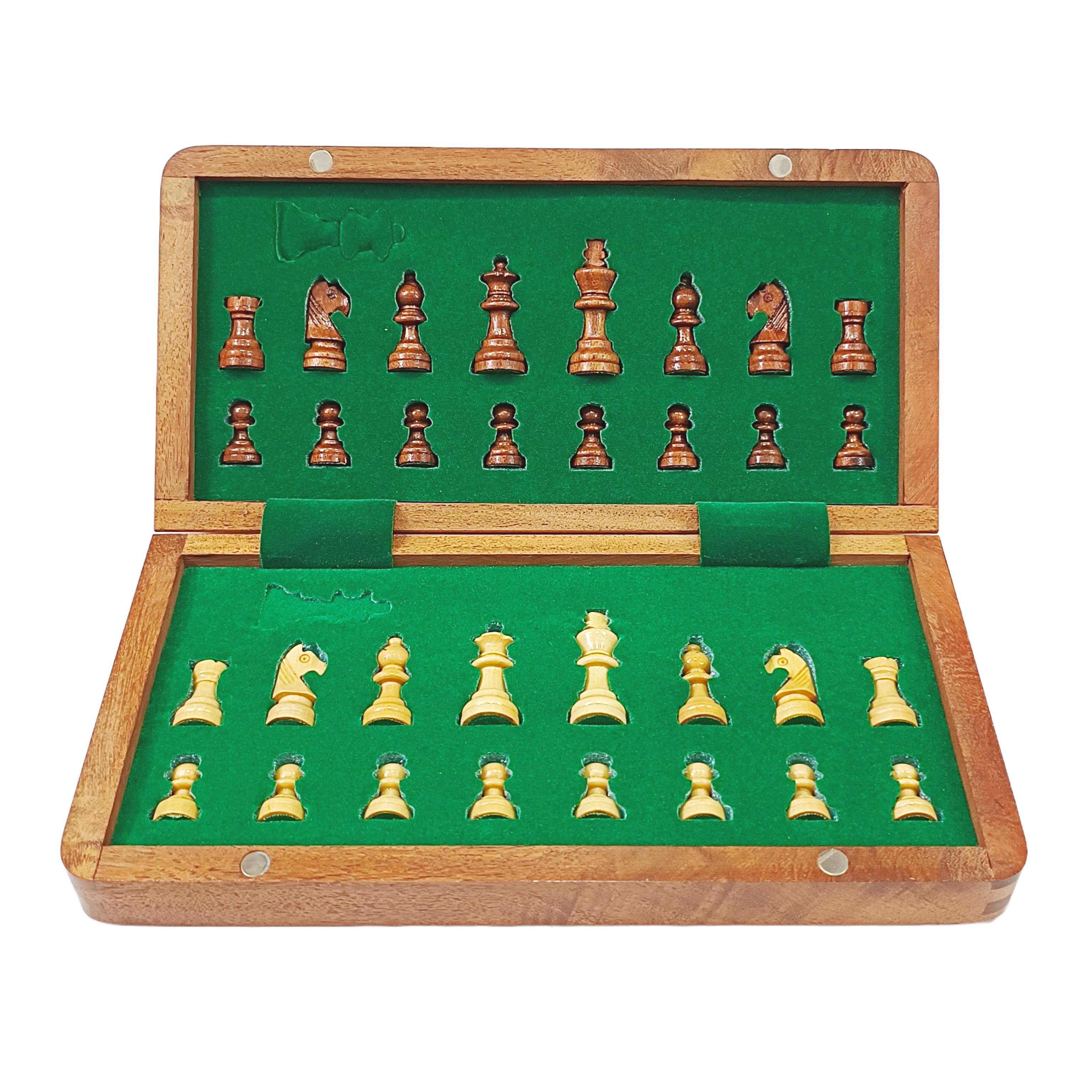 Magnetic Travel Chess Set - 10" & 12" Folding Board in Golden Rosewood & Maple - My Chess Sets