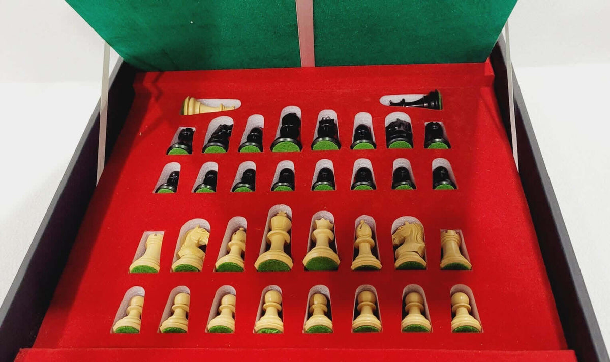Anjan and Ebony Royal Chessmen Set With Marble Chess Board - My Chess Sets