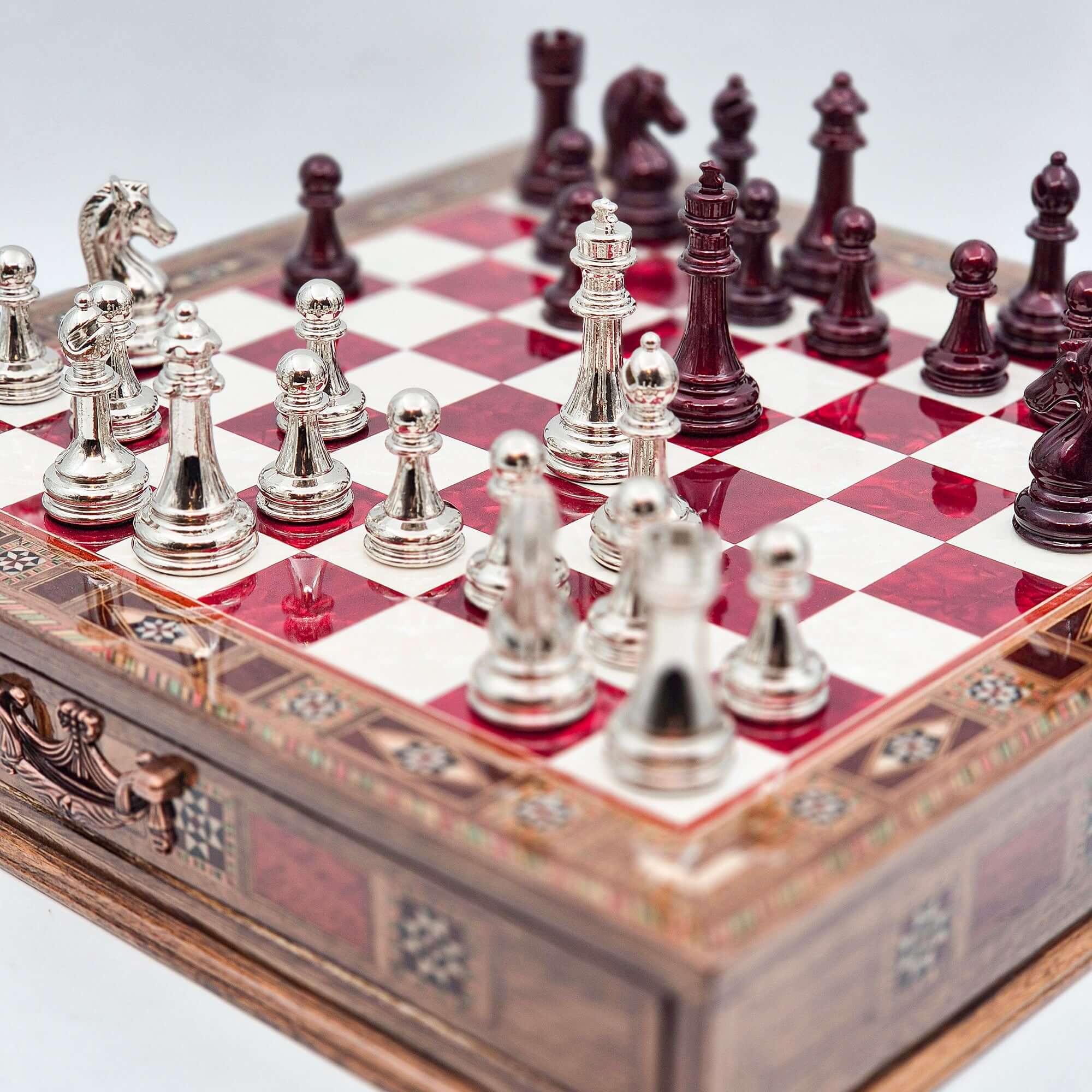 Handmade Luxury Chess Set With Storage - Platinum & Silver My Chess Sets