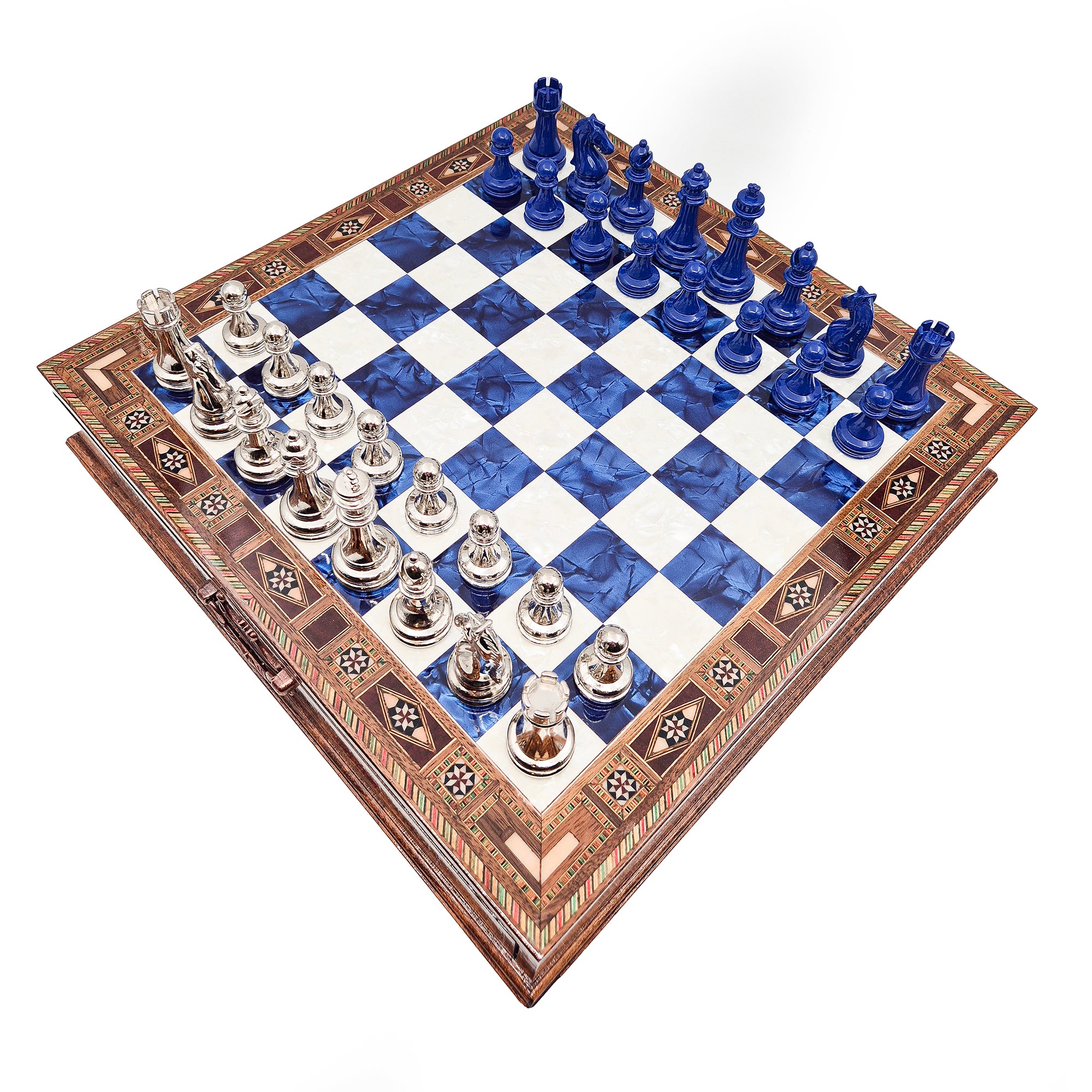 Handmade Luxury Chess Set With Storage - Blue & Silver My Chess Sets