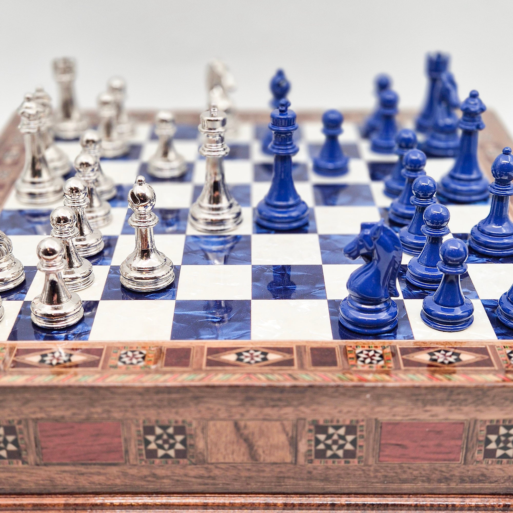 Handmade Luxury Chess Set With Storage - Blue & Silver My Chess Sets