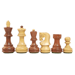 Set of wooden chess pieces on a white background