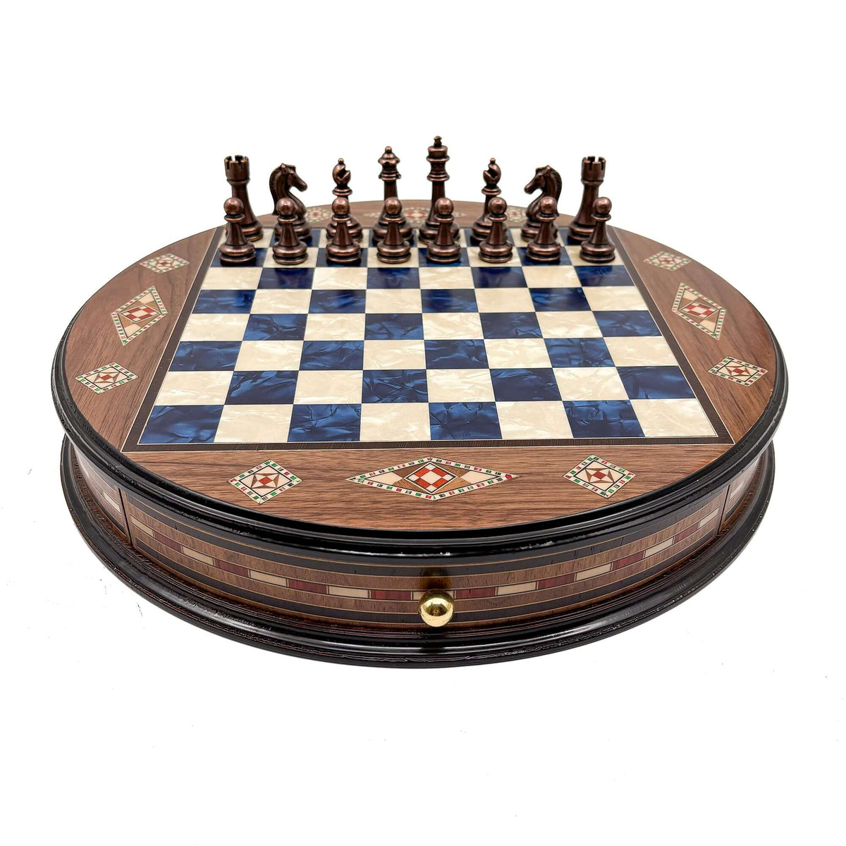 Luxury Round Rosewood & Walnut Chess Set With Metal Pieces My Chess Sets