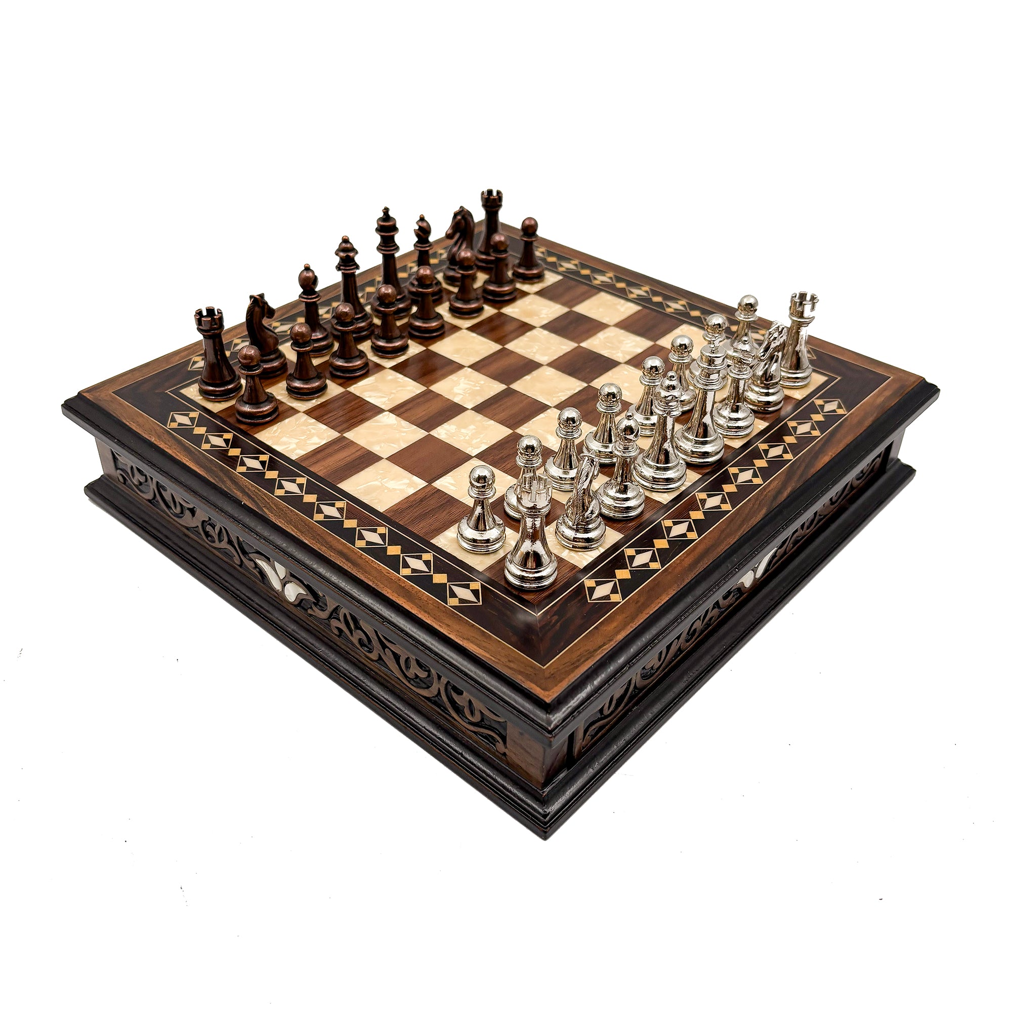 Personalized Handcrafted Wooden Chess Set with Storage Drawer - Walnut & Rosewood My Chess Sets