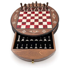 Luxury Round Rosewood & Walnut Chess Set With Metal Pieces My Chess Sets