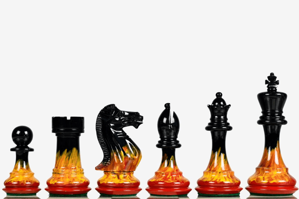 Flame & Frost Hand Painted Staunton Weighted Wooden Chess Pieces – 4.37″ King My Chess Sets