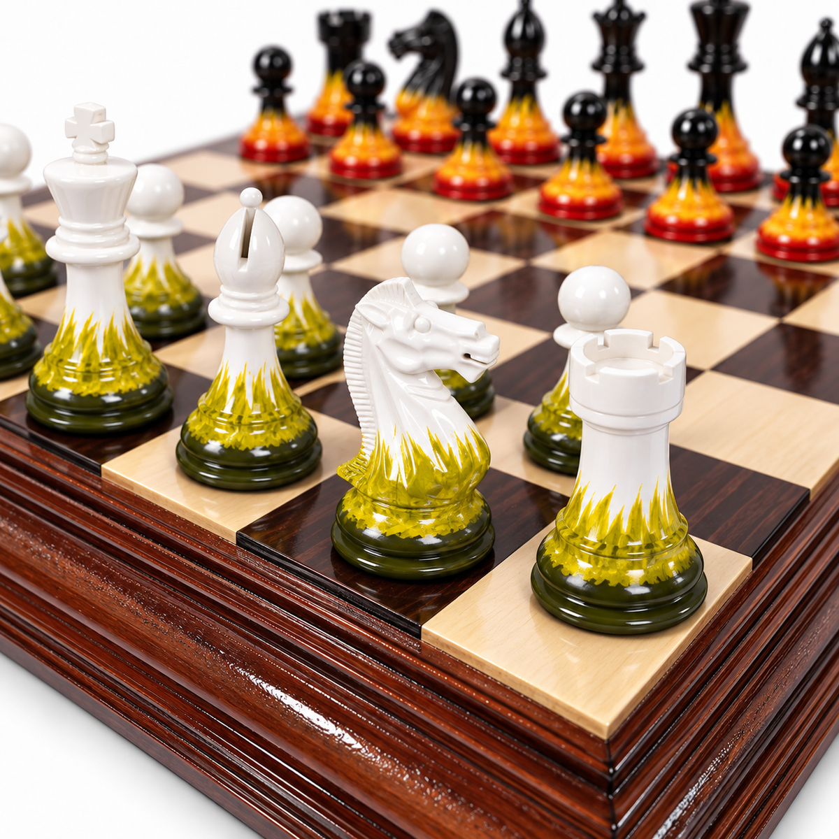 Flame & Frost Hand-Painted Luxury Wooden Chess Set