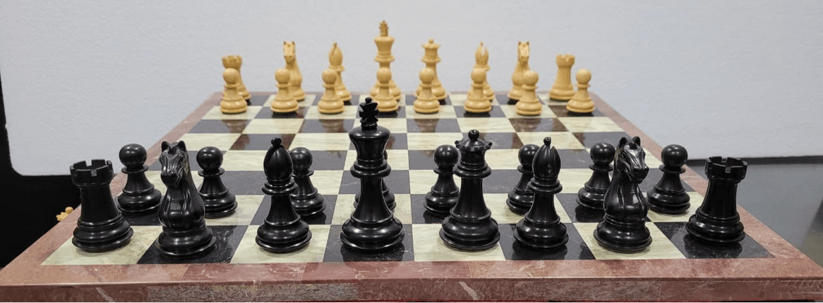 Anjan and Ebony Royal Chessmen Set With Marble Chess Board - My Chess Sets