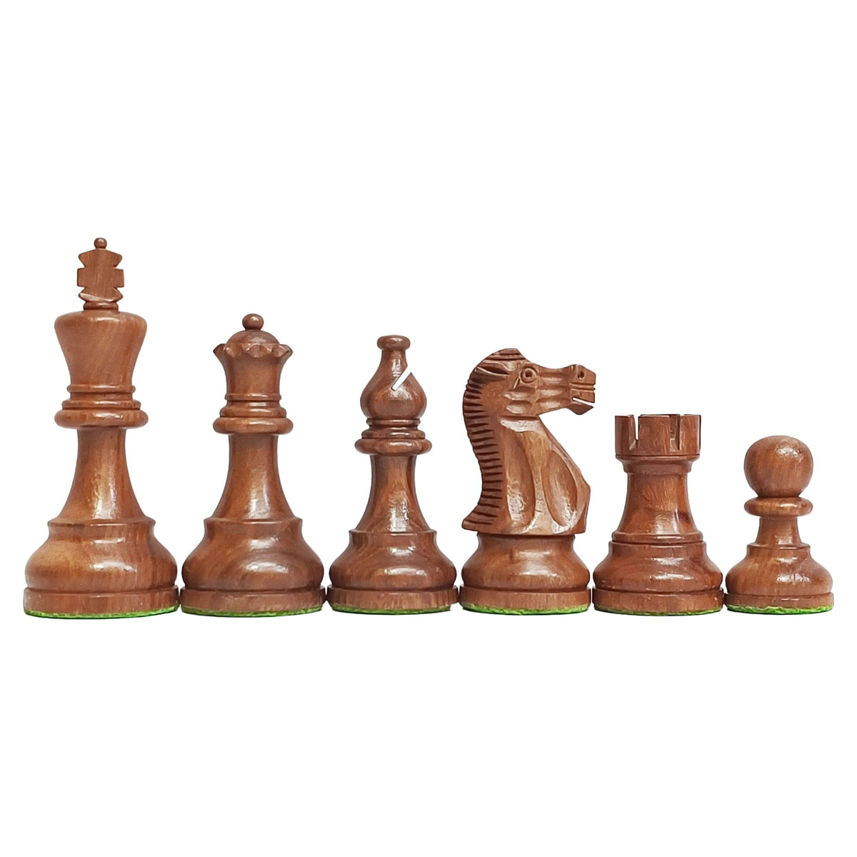 Premium Staunton chess pieces featuring intricate detail, crafted from golden rosewood for a luxurious chess experience.