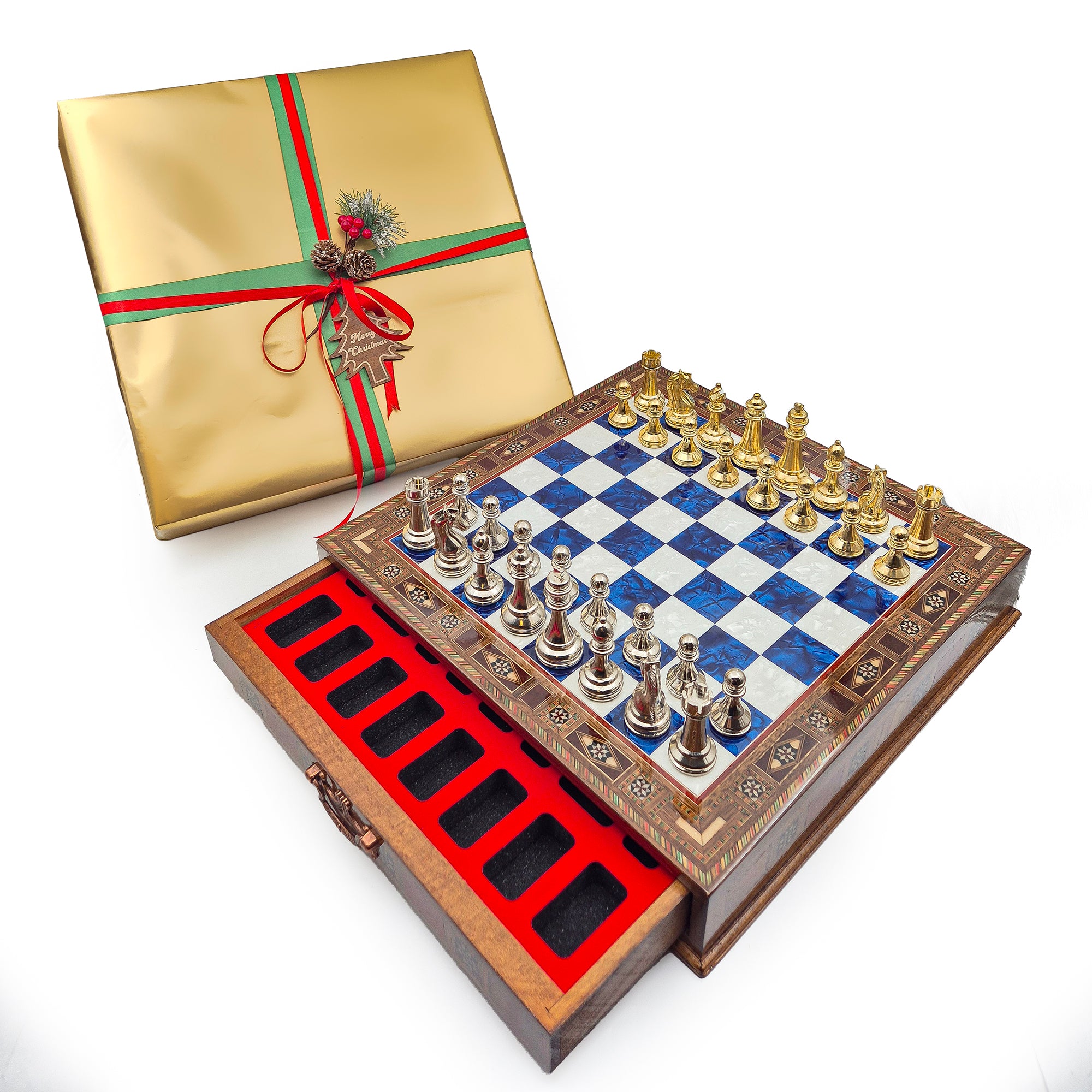 Handmade Luxury Chess Set With Storage Units - Blue Chess Board My Chess Sets