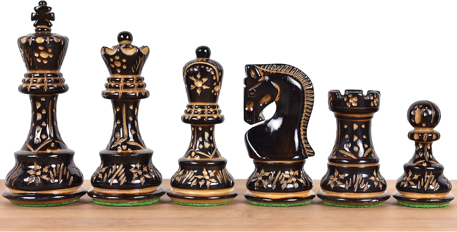 Russian Zagreb Chess Pieces Only Chess Set Burnt Boxwood Carved Wooden Chess Set, 3.9" King, Luxury Weighted Chess Pieces My Chess Sets