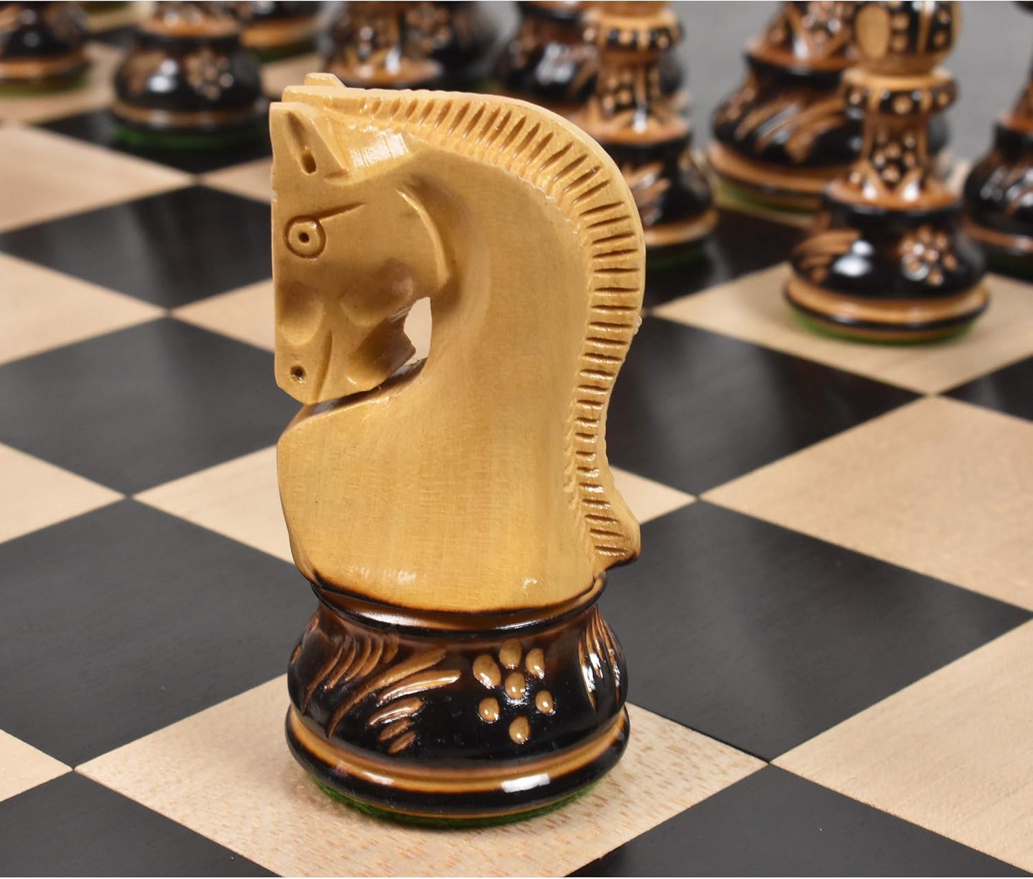 Russian Zagreb Chess Pieces Only Chess Set Burnt Boxwood Carved Wooden Chess Set, 3.9" King, Luxury Weighted Chess Pieces My Chess Sets