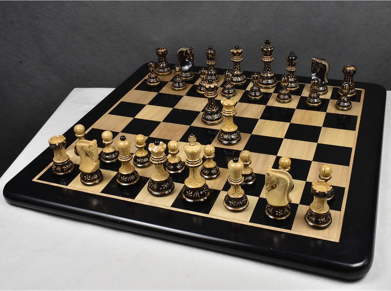 Russian Zagreb Chess Pieces Only Chess Set Burnt Boxwood Carved Wooden Chess Set, 3.9" King, Luxury Weighted Chess Pieces My Chess Sets
