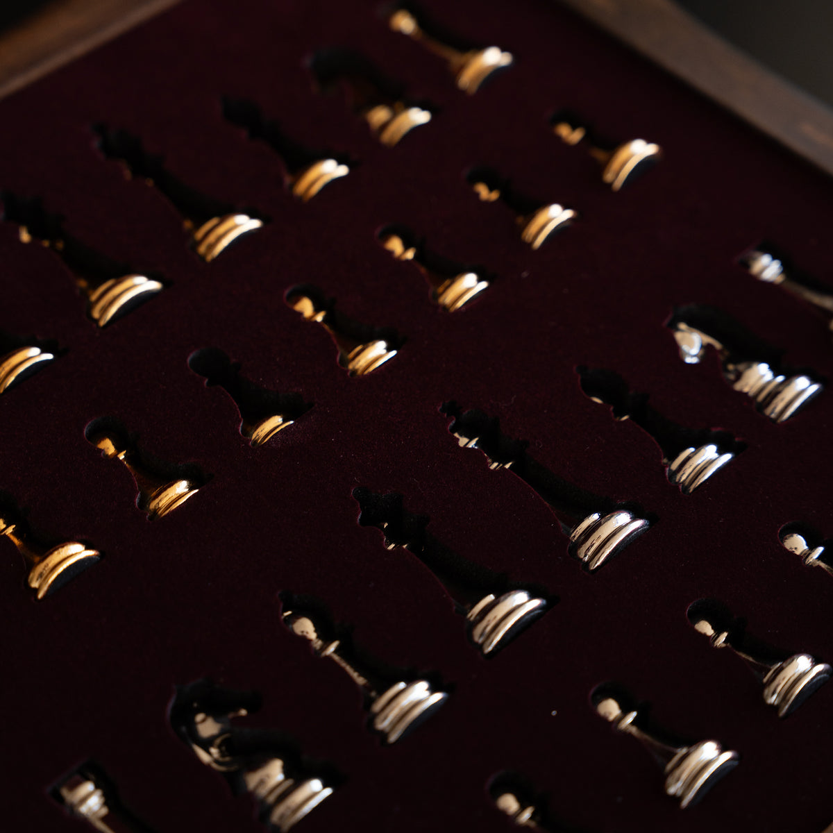 Walnut & Rosewood Inlaid Chess Set with Metal Pieces