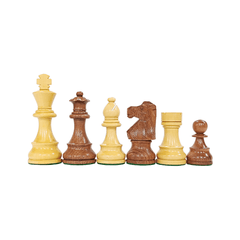 French Lardy wooden chess pieces in acacia and boxwood, featuring a 3.8" king and assorted designs.