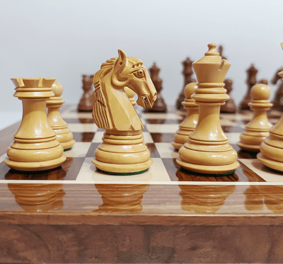 3.85” Professional Colombian Style Staunton Wooden Chess Set - Boxwood & Golden Rosewood with Golden Rosewood Board