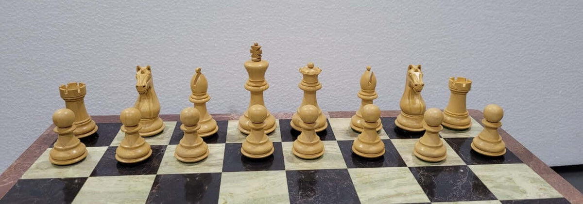Anjan and Ebony Royal Chessmen Set With Marble Chess Board - My Chess Sets