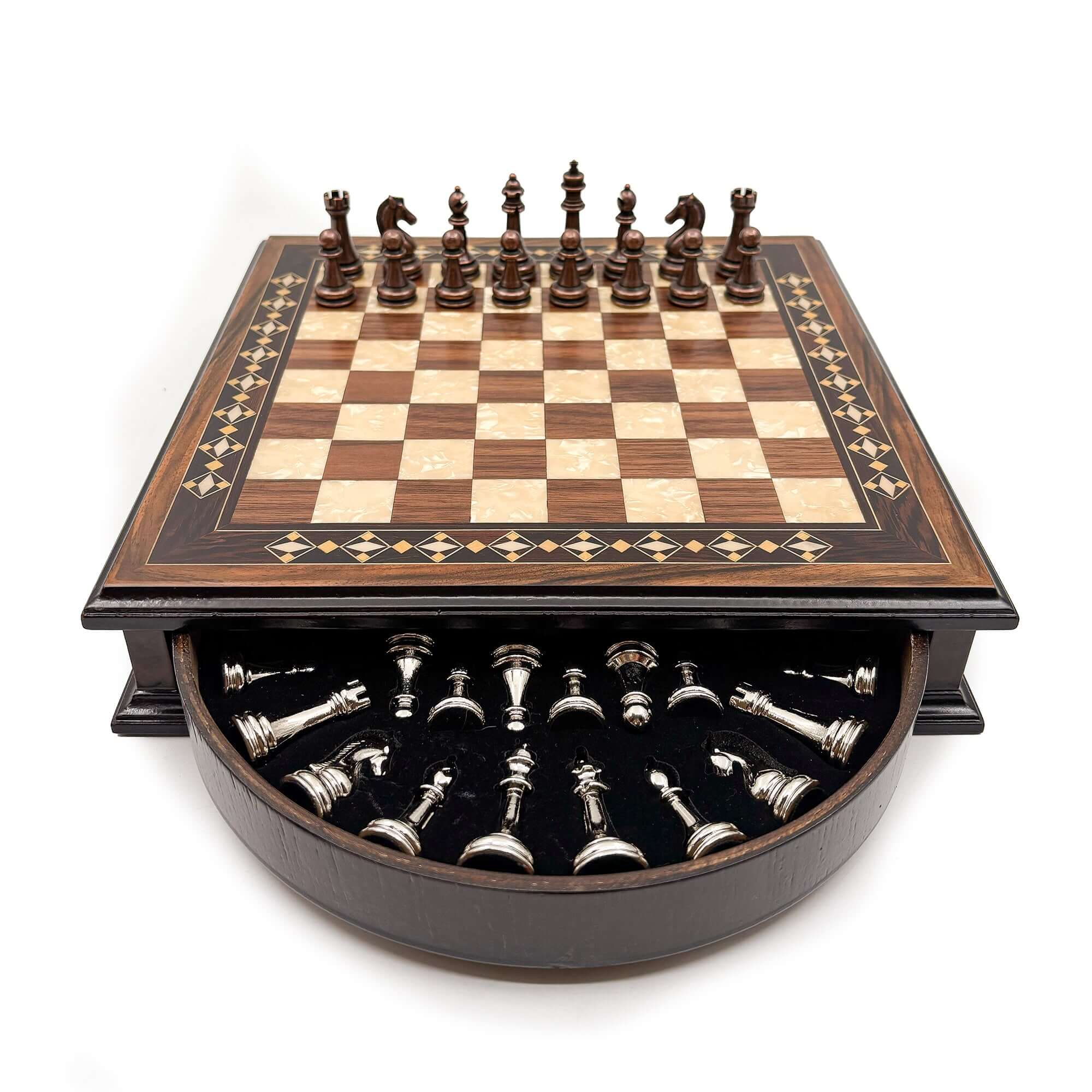 Personalized Handcrafted Wooden Chess Set with Storage Drawer - Walnut & Rosewood My Chess Sets