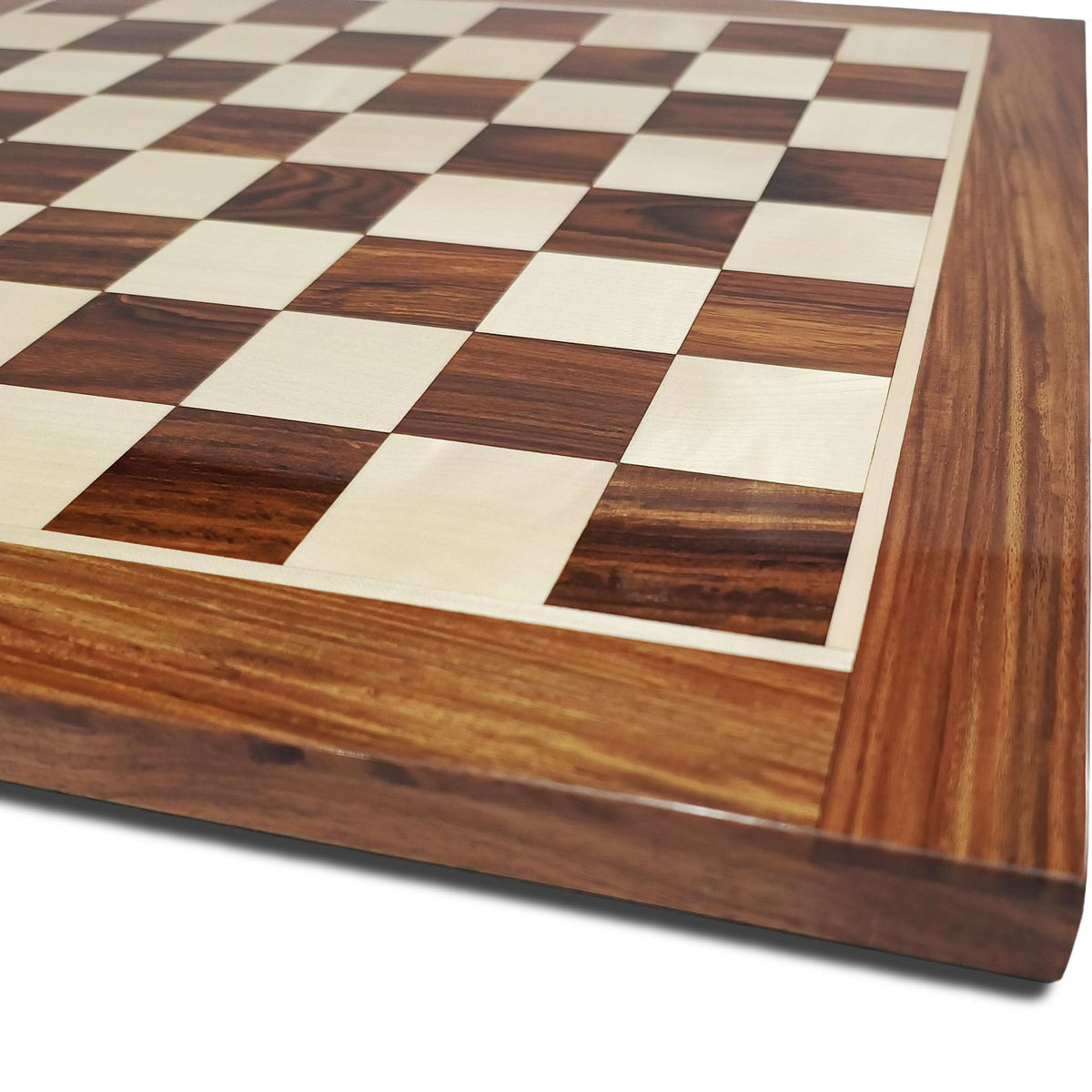 Handcrafted Golden Rosewood chess board with a checkered pattern, featured in The Luxury Staunton Chess Bundle.