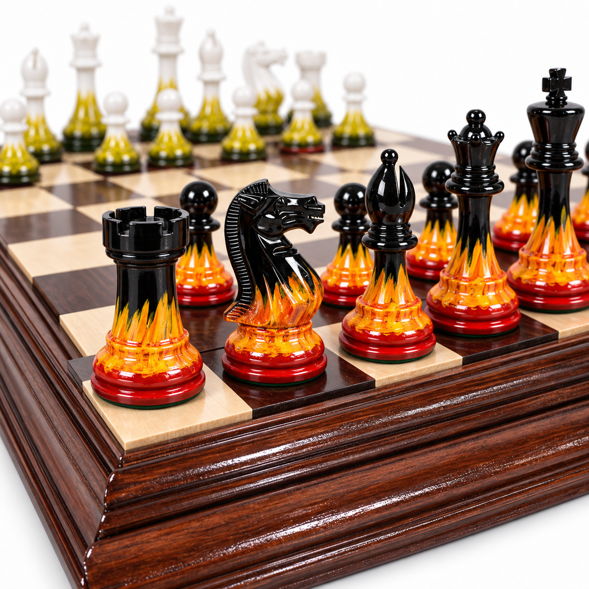 Flame & Frost Hand-Painted Luxury Wooden Chess Set