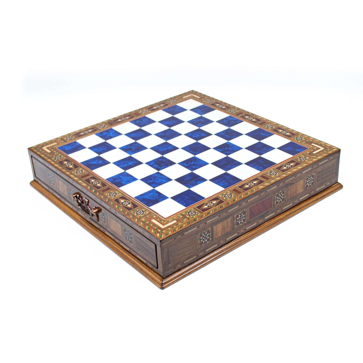 Luxury Chess Board With Storage Drawer - Blue - My Chess Sets