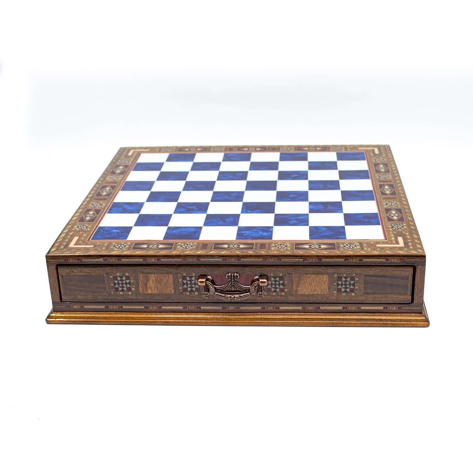 Handmade Luxury Chess Set With Storage Units (Blue)