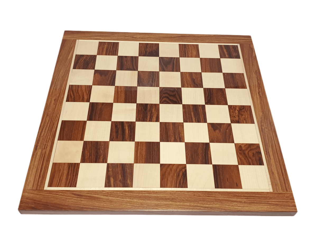Luxury chess board made of golden rosewood and maplewood with 45mm squares and a polished finish.