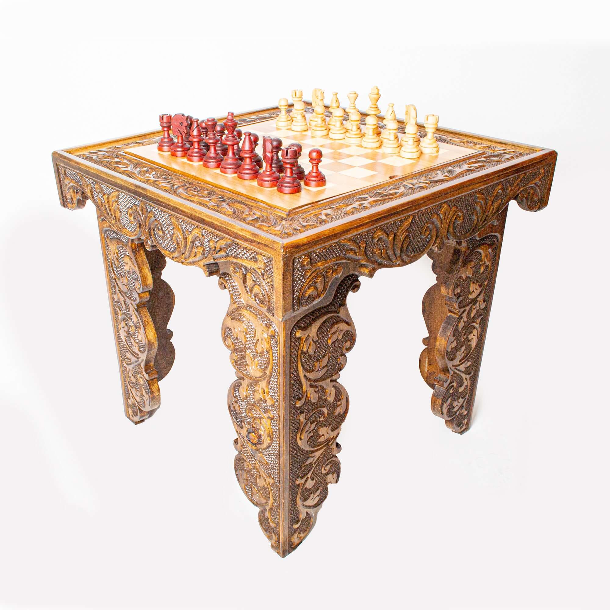 3-in-1 Handmade Walnut Chess, Backgammon & Coffee Table My Chess Sets