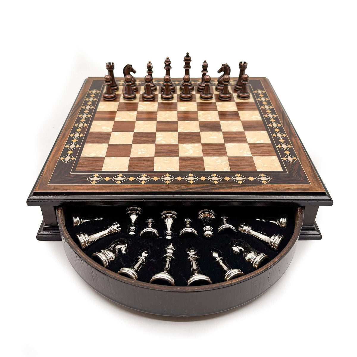 Personalized Handcrafted Wooden Chess Set with Storage Drawer - Walnut & Rosewood My Chess Sets