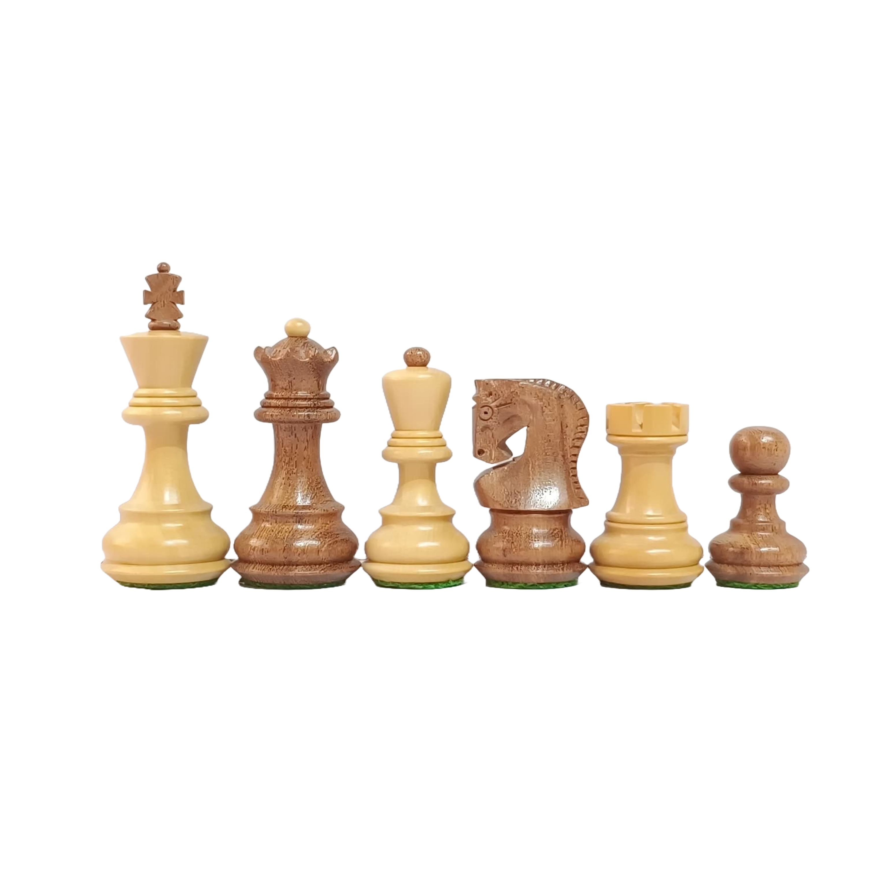 Brown and white Russian Zagreb chess pieces made from acacia wood, featuring a 3.25-inch king and classic design.