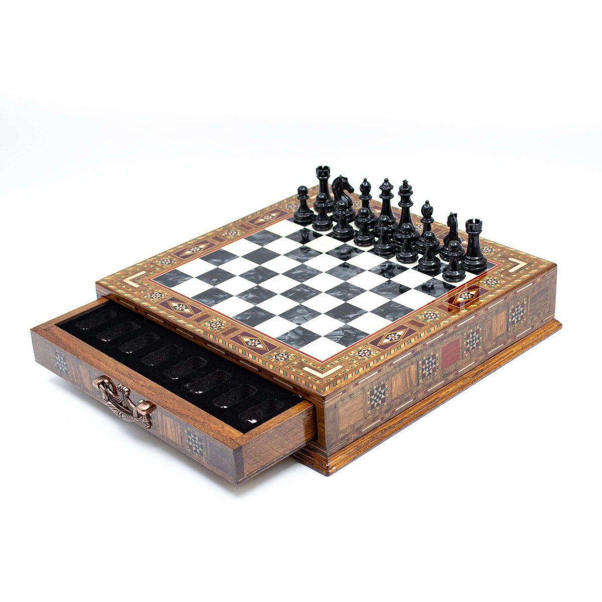 Luxury Chess Board With Storage Drawer - Black - My Chess Sets