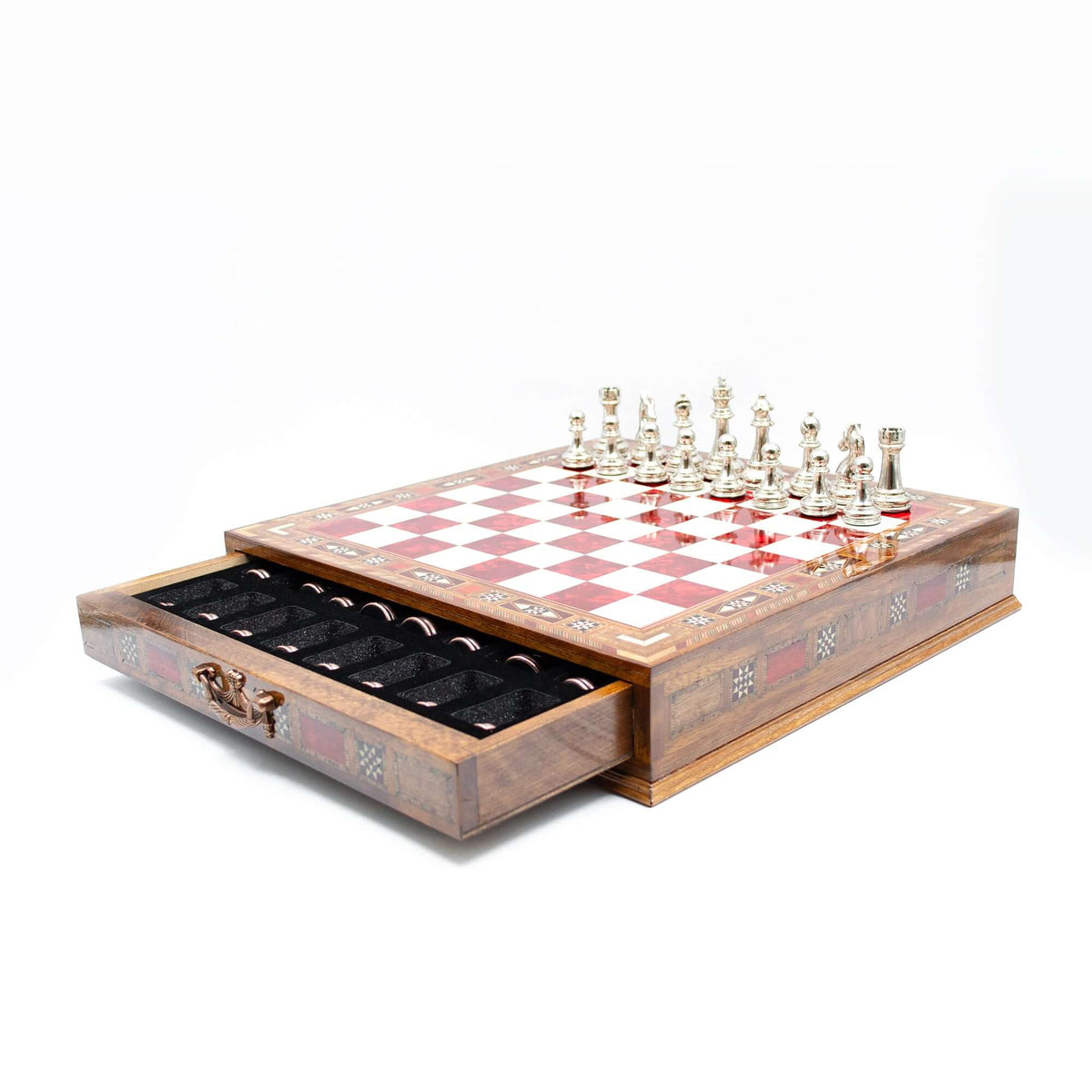 Luxury Chess Board With Storage Drawer - Red - My Chess Sets