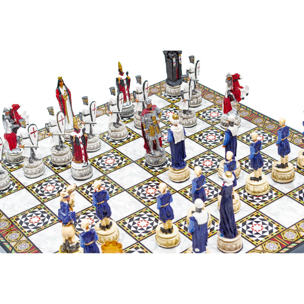 Mosaic foldable chess board with hand painted Ottoman chess pieces Mosaic foldable chess board with hand painted Ottoman chess pieces