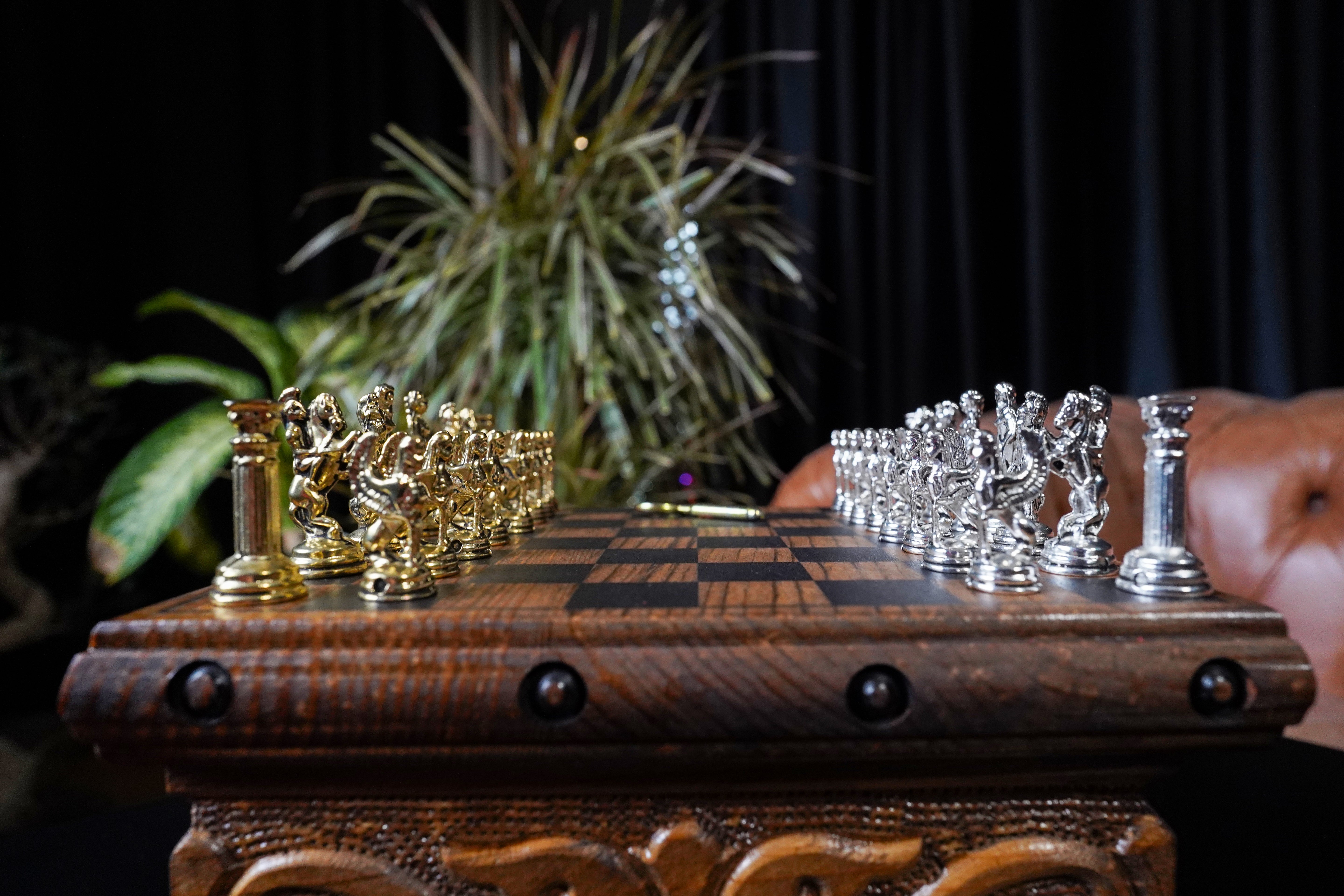 Wooden Chess Set With A Hidden Key And Velvet Storage Department - Roman’s Era ThemedMy Chess Sets