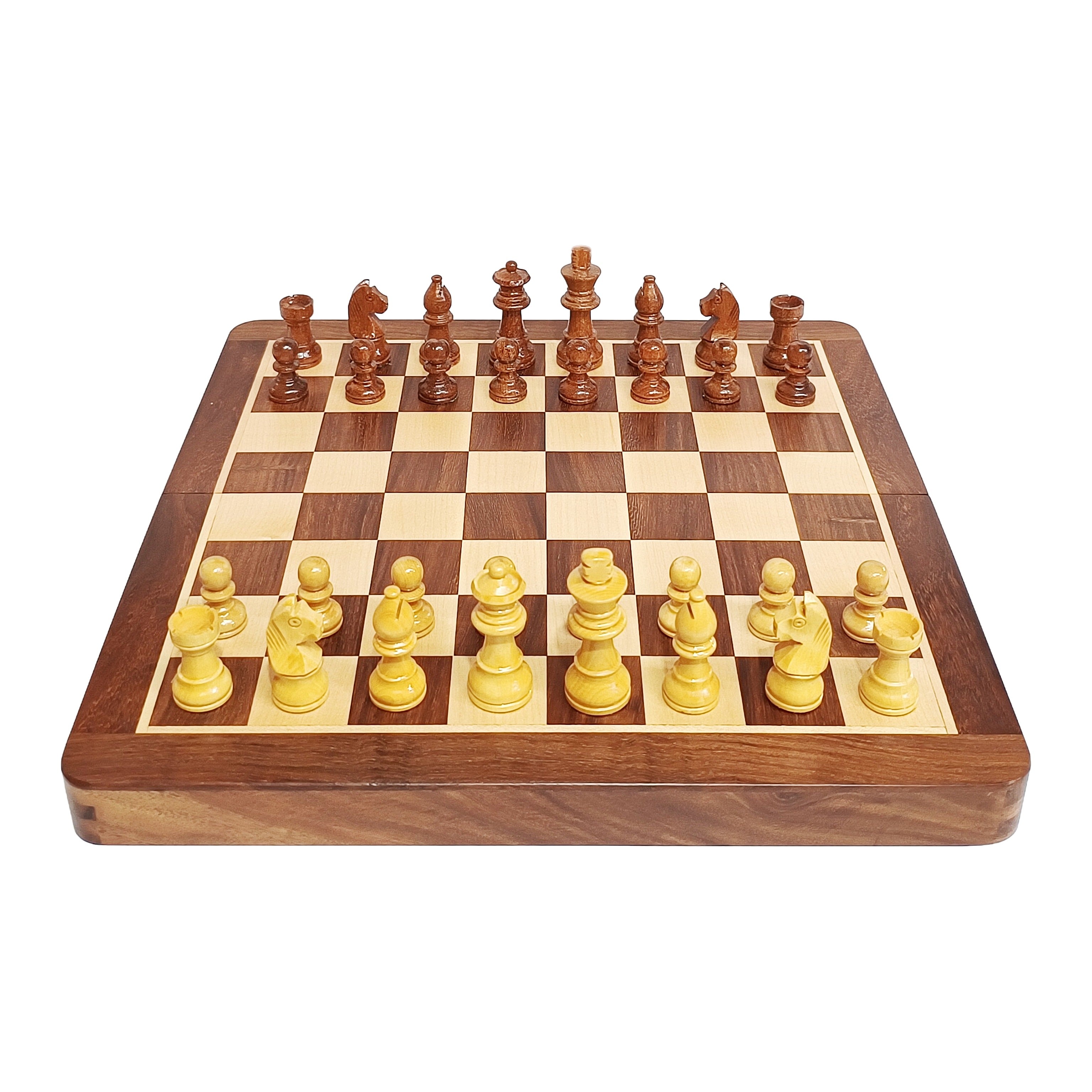 Magnetic Travel Chess Set - 10" & 12" Folding Board in Golden Rosewood & Maple - My Chess Sets