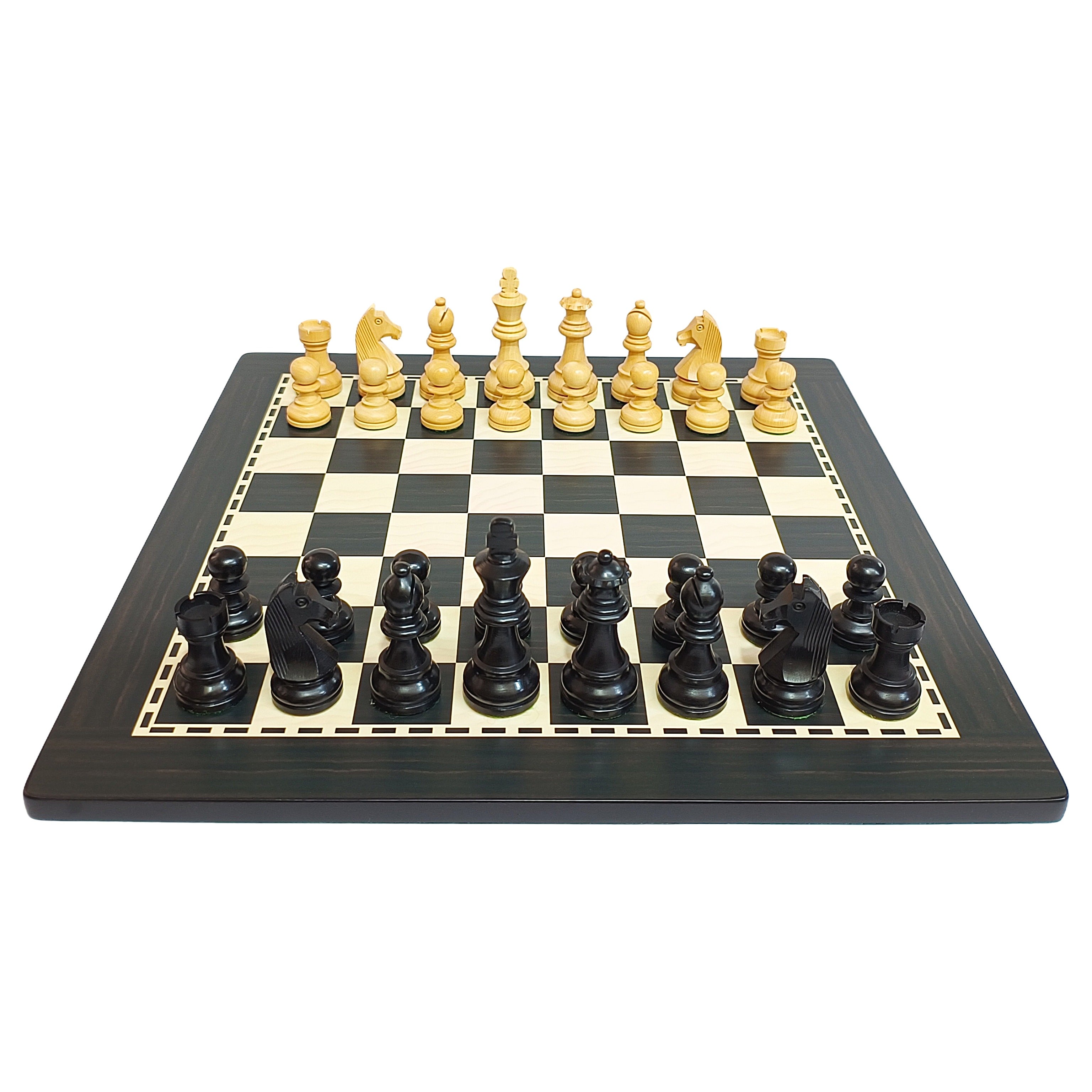 Classic Staunton wooden chess set on MDF board with ebonized and natural boxwood pieces