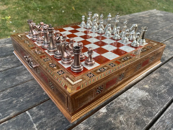 Handmade Luxury Chess Set With Velvet Storage Units Handmade Luxury Chess Set With Velvet Storage Units