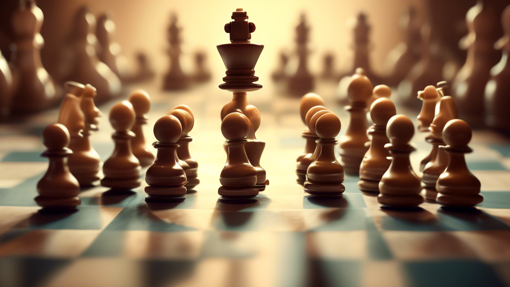 An artistic representation of a chessboard in mid-game, focusing on a pawn surrounded by other chess pieces, all depicted with a whimsical, animated style. The background is slightly blurred to emphas