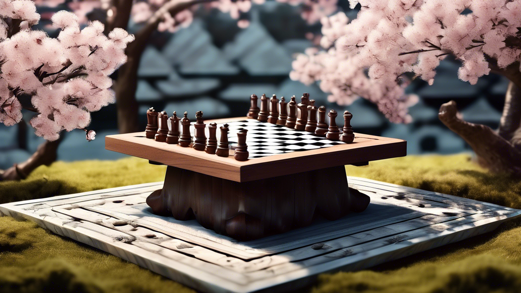 An artistic digital illustration showing a split scene with one side depicting a 3D chess board with intricately carved wooden pieces, set in a medieval European setting, and the other side showing a 