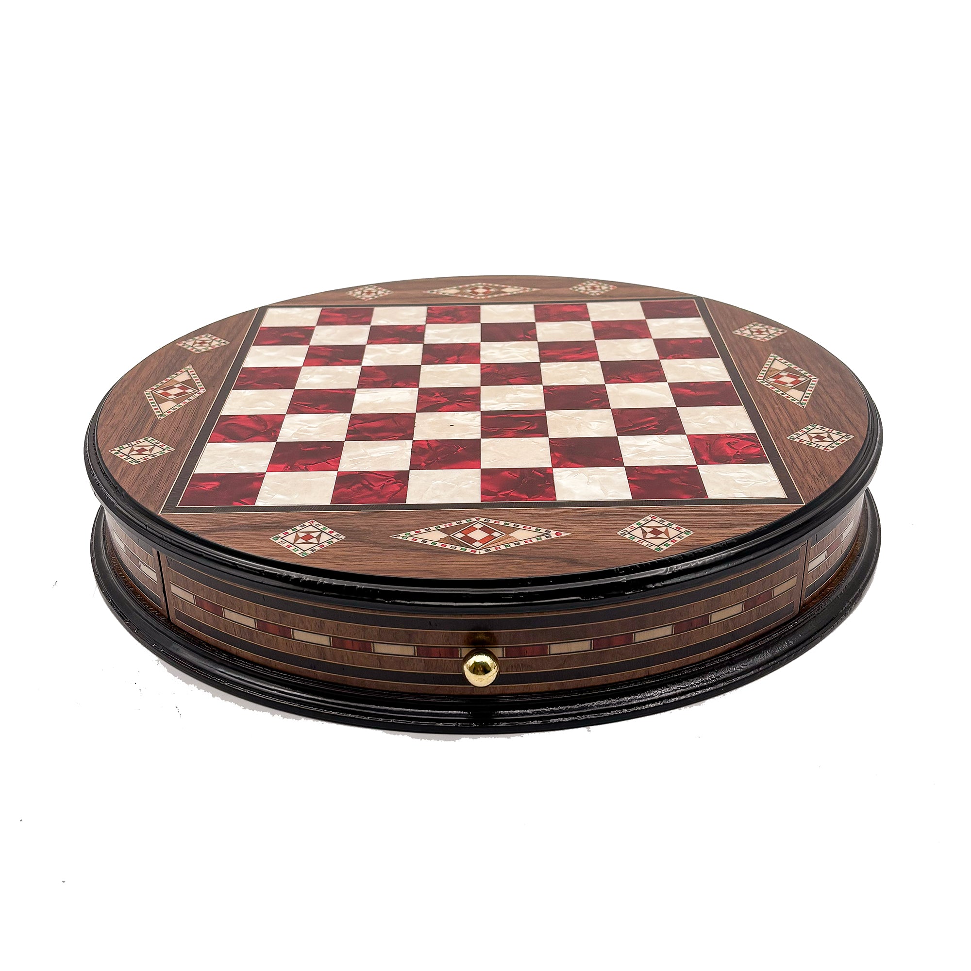 Luxury Round Rosewood & Walnut Chess Set With Metal Pieces My Chess Sets