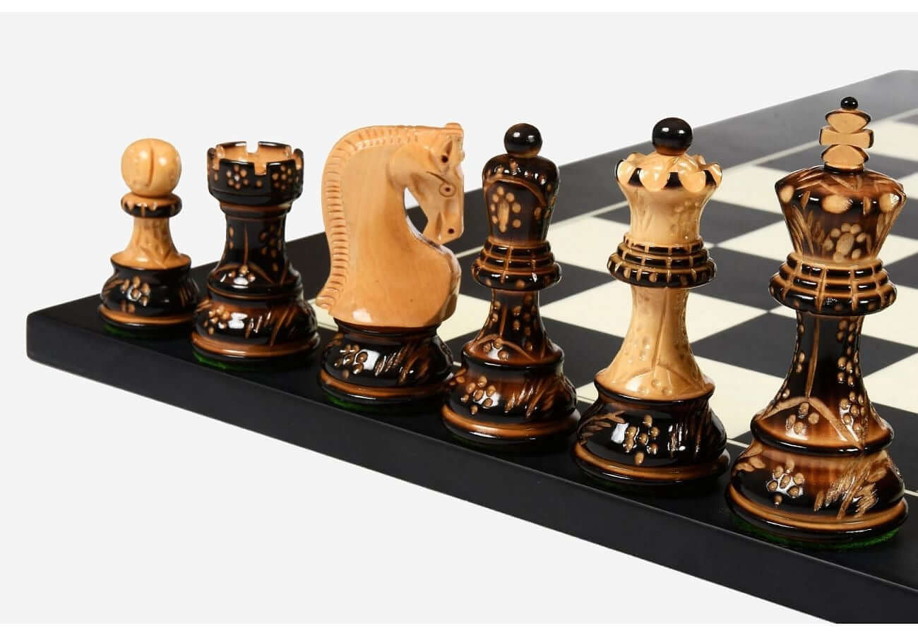 Russian Zagreb Chess Pieces Only Chess Set Burnt Boxwood Carved Wooden