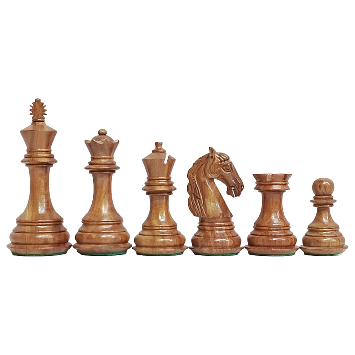 Colombian Staunton Professional Chess Set - 3.85″ King - Boxwood & Golden Rosewood with Golden Rosewood Board