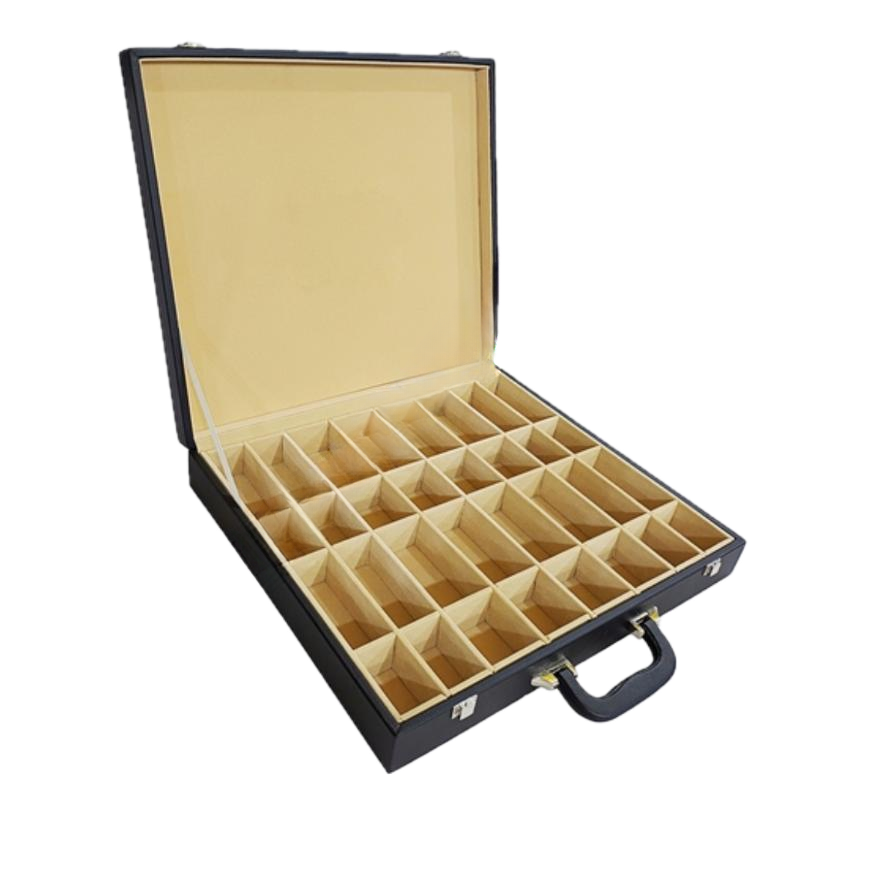 Black Leatherette Chess Suitcase - Compartments Design