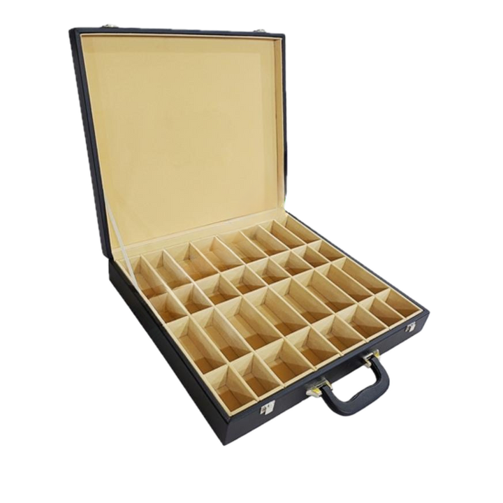 Black Leatherette Chess Suitcase - Compartments Design