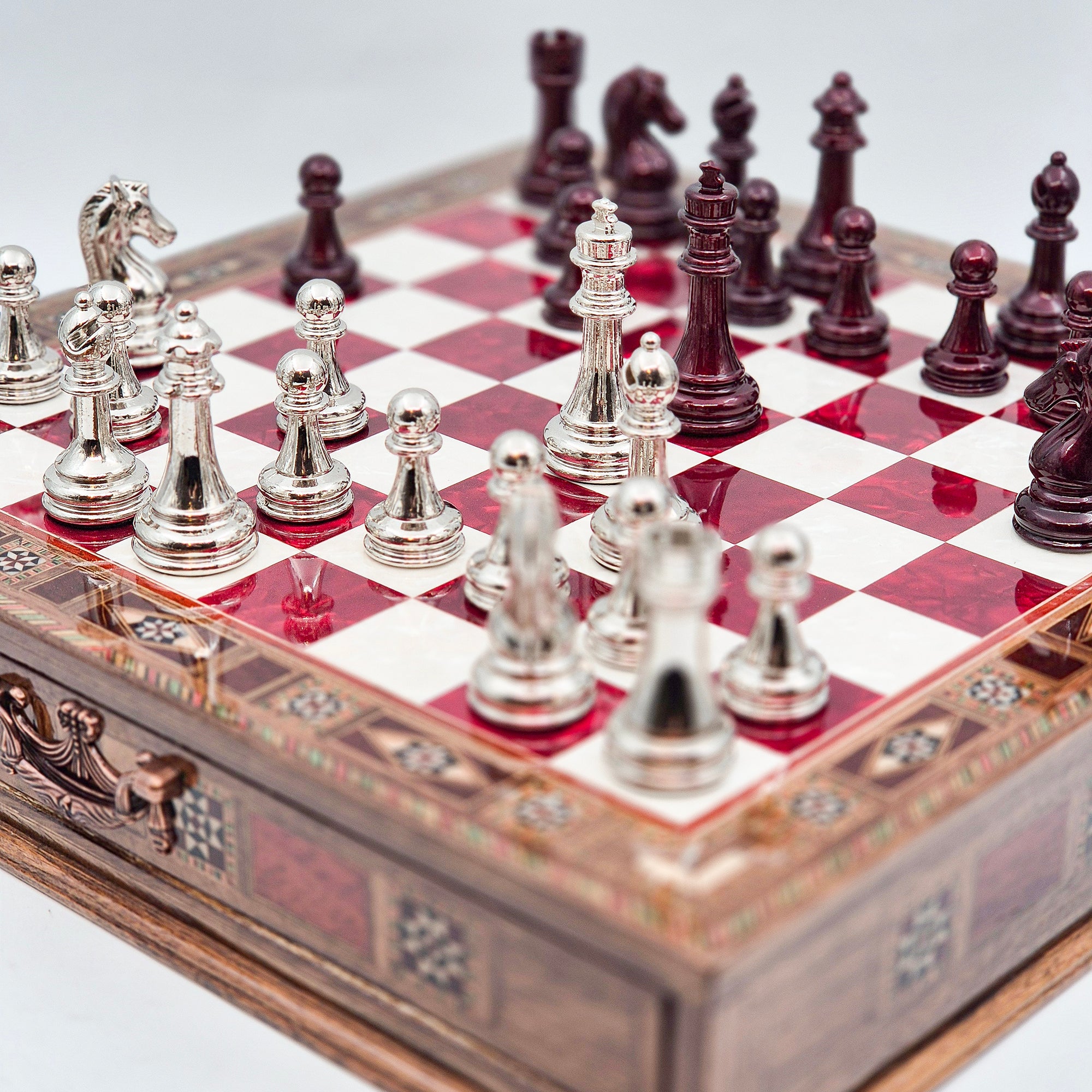 Handmade Luxury Chess Set With Storage - Platinum & Silver
