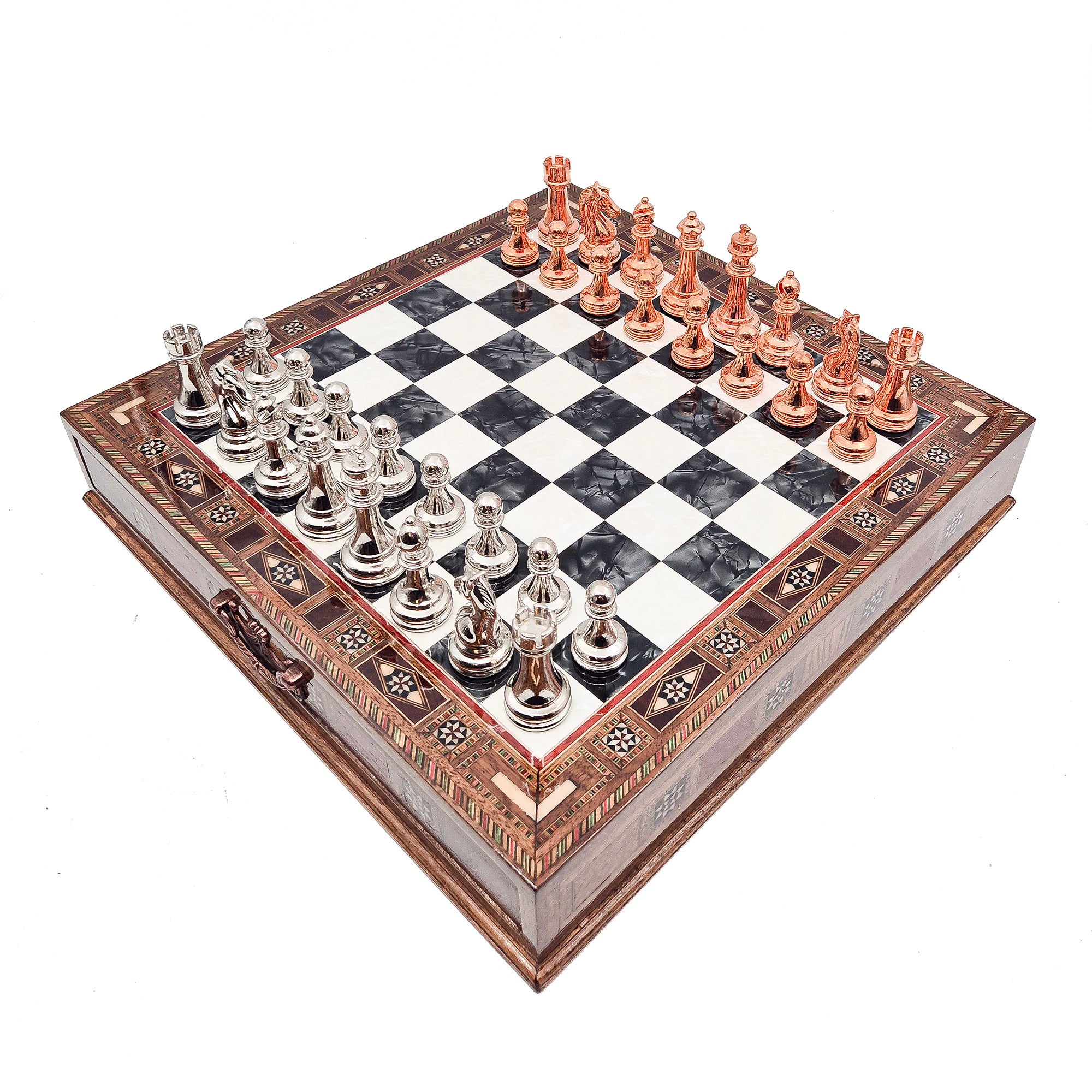 Handmade Luxury Chess Set With Storage - Bronza & Silver