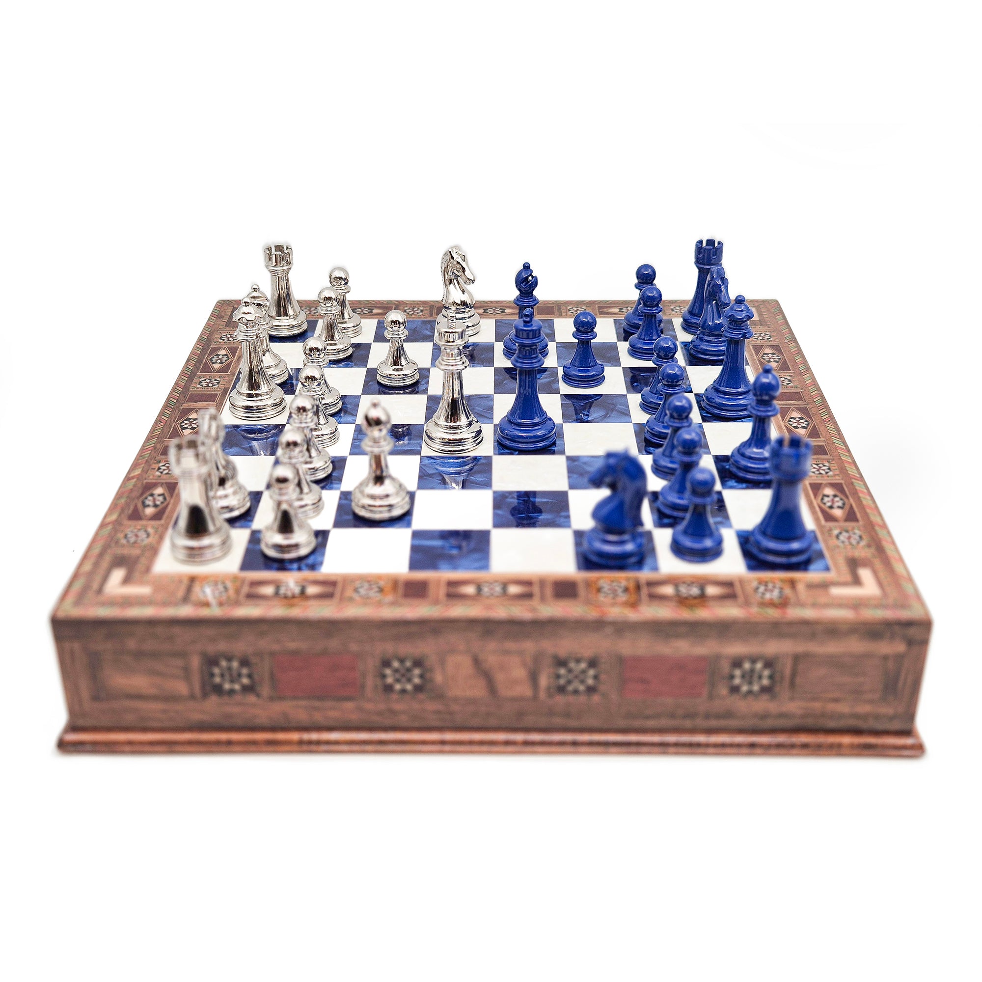 Handmade Luxury Chess Set With Storage - Blue & Silver My Chess Sets