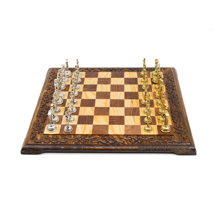 Hand Curved Vintage Walnut Roman's Era Themed Chess Set